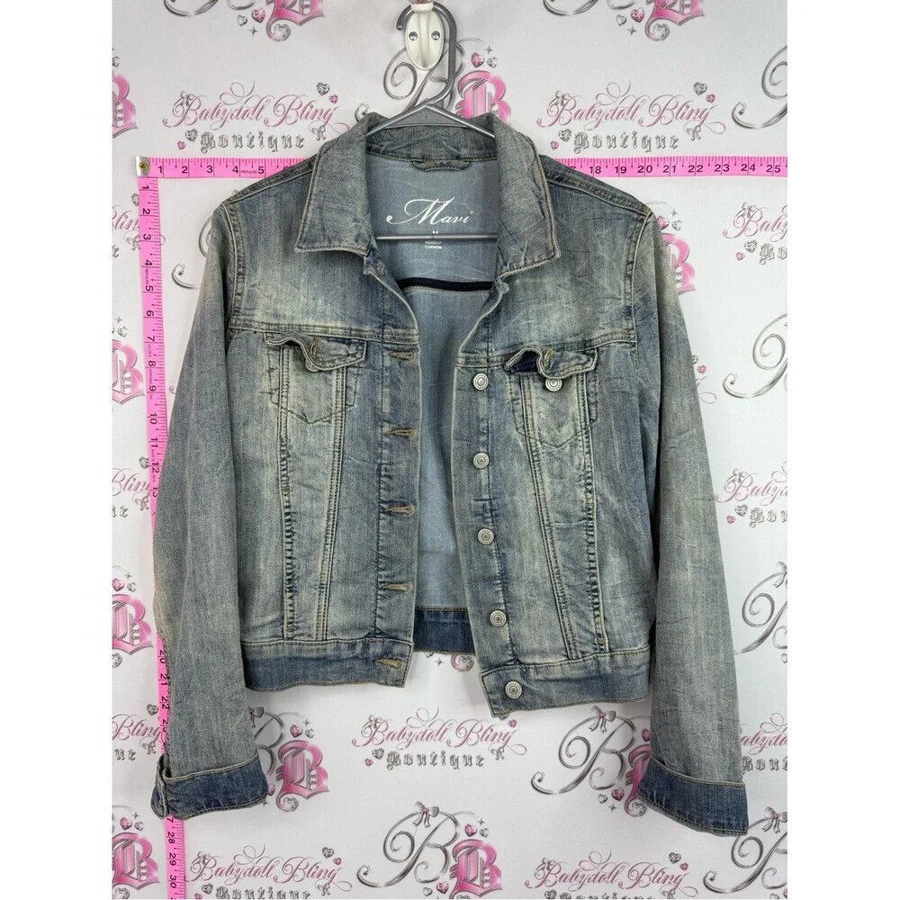 Mavi Jean jacket button up wash light Distressed Light Blue Denim Jacket